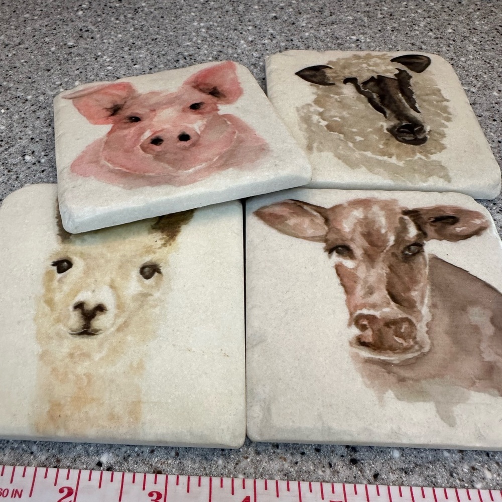 Farm Animal Stone Coasters Set Of Four
